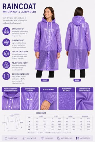 Image of EVA Poncho Raincoat for Men and Women, Lightweight Waterproof with Hood, Adjustable Drawstring, Snap Button Closure, Reusable