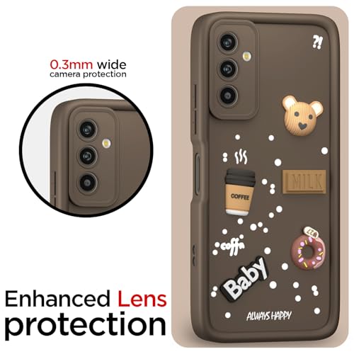 Image of Pikkme Back Cover for Samsung Galaxy M13 4G | Cute Fun Cartoon 3D Bear Silicone Full Body Protection Bumper Cover (Brown)