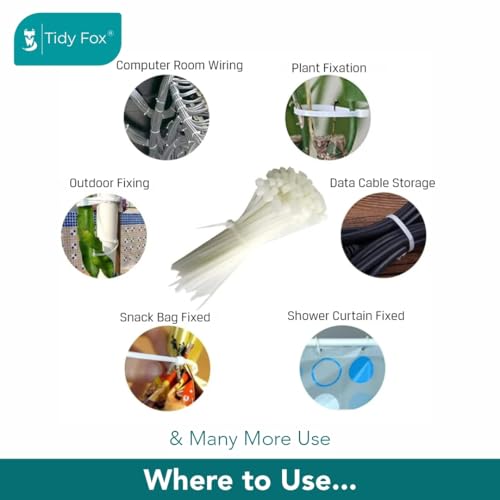 Image of Tidy Fox Self Locking Cable Ties | White | 4 inch x 2.5 mm (10 cm) | 500 nos