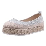 LLDG Damen mokassins gewebte Canvas Flache Schuhe Plateau Bootsschuhe Low top Halbschuhe Slip on Leichtgewicht Barfußschuhe einfarbige Loafer Freizeitschuhe Atmungsaktive Outdoor Schuhe