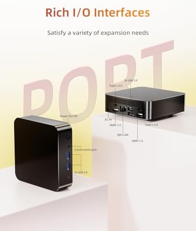 chatreey Mini PC N3150 (4C/4T, 2.08GHz Max) 8GB RAM 256GB SSD, 2X Type-c Mini Computer with 2x2K Display/WiFi 5/BT 4.2/RJ45 LAN/USB 3.0/6W TDP (1 PCs) - 5
