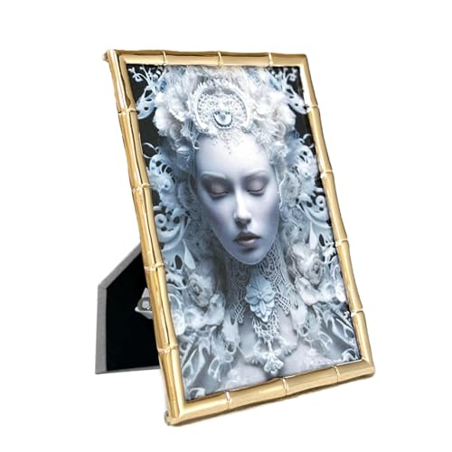 Lesermoorer Molduras de 5 x 7 polegadas, estilo artístico romântico e moderno, com bordas de bambu de imitação dourada, adequadas para mesas de café, toucadores, mesas de cabeceira, salas de