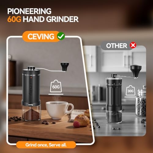 CEVING World's First 60g Large Capacity Manual Coffee Grinder, Gray - 1