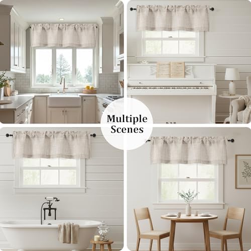 OWENIE Linen Valances for Windows 1 Pcs, Light Filtering Textured Farmhouse Short Small Valance Curtains for Bathroom Basement Living Room Bedroom, Rod Pocket Half Curtains Over Sink, 52Wx14L Inch — view 6