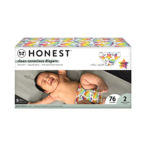 Image of The Honest Company Clean Conscious Diapers | Plant-Based, Sustainable | Pride Love for All | Club Box, Size 2 (12-18 lbs), 76 Count