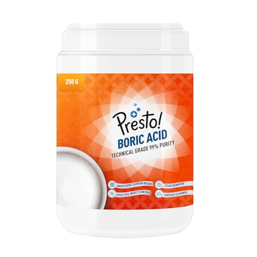 Image of Amazon Brand - Presto! Boric Acid Powder | 250 Gram | Technical Grade 99% Pure | Multipurpose Use for Pest Control, Cleaning, & Carrom Board