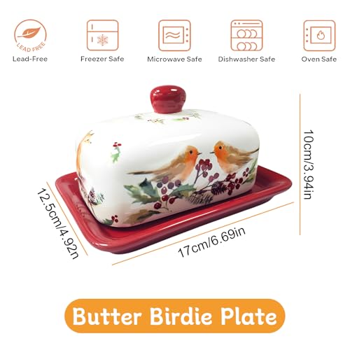 Piatto per Burro in Ceramica, Rosso Con Bianco, 17*12.5*10cm, 1 Pezzo - immagine 3