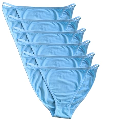 YOYI FASHION Soft Cotton 6 Packs Light Blue Low Rise String Bikini Medium/6