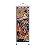 UXOWOXU Japanese Style Wall Art Wooden Framed Geisha Hanging Poster - Kimono Beauty Picture Canvas P