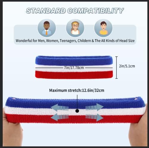 Udaily Sweat Bands Set, Includes 2 Piece Headbands and 1 Pair Wristbands, Terry Cloth High Stretch Athletic Sweatbands for Men Women Teens, Sweat Absorbing Sports Headband for Sports