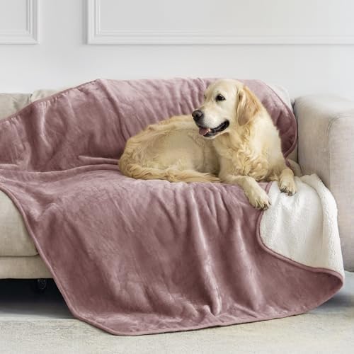 Dreamzie - wasserdichte Hundedecke Flauschig - 127x152cm - Hellrosa | Sherpa-Fleece · Waschbar · Decke für unterwegs, Bett, Sofa, Auto, Outdoor · Katzendecke · Weich · Wendedecke 2