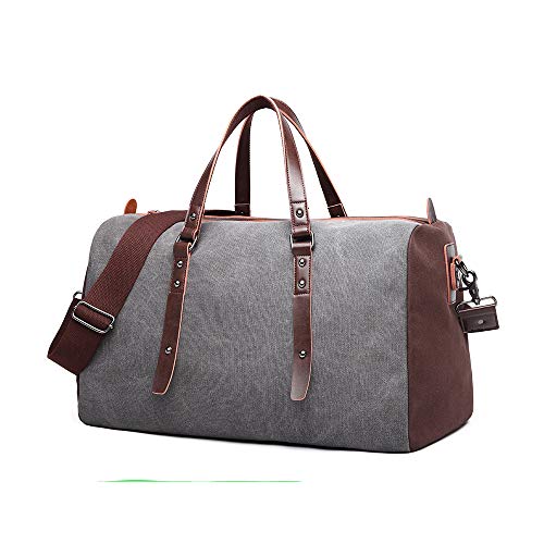 Weekender Duffel Bag Women, Large Overnight Bag for Men to Travel, Canvas Duffel Bag, Gray 40L