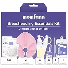 Breastfeeding Care Kit for Nursing Moms, 60 Piece Complete Gift Set with Milk Collector, 50 Storage Bags & Hot/Cold Packs - Relieves Engorgement & Improves Milk Flow,BPA-Free EssentialsPink