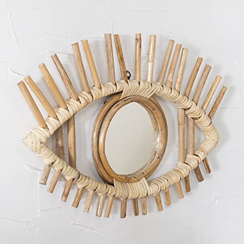 Madhu international Espelho de parede de ratã em forma de olho – Decoração de parede rústica de ratã