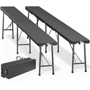 Casaria® 2er Set Bierbank Klappbar 8 Personen Rattanoptik 183cm Kunststoff Klappbank Faltbar Campingbank Bierbänke Bierbankgarnitur Gartenbank Schwarz