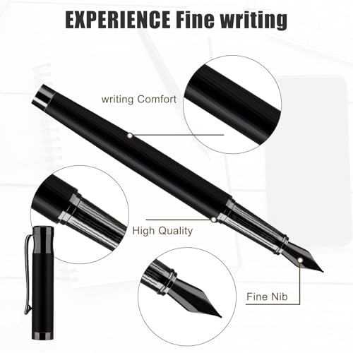 Amaxiu Conjunto de canetas-tinteiro de luxo, caneta-tinteiro de metal de ponta fina de 0,5 mm com co