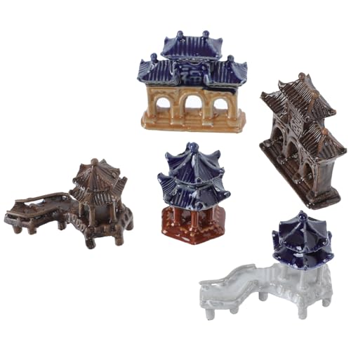 JOINPAYA 5 Pezzi Ornamentali in Ceramica Forma di Padiglione per Decorazioni da Giardino Balcone e Bonsai Design Leggero e Resistente per Paesaggi Interni ed Esterni