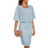 COOAN Damen Hochzeitsgast Schal Kleid Elegantes festliches Abendkleid Cocktailparty Formelles Chiffon Spitzenkleid mit Pailletten