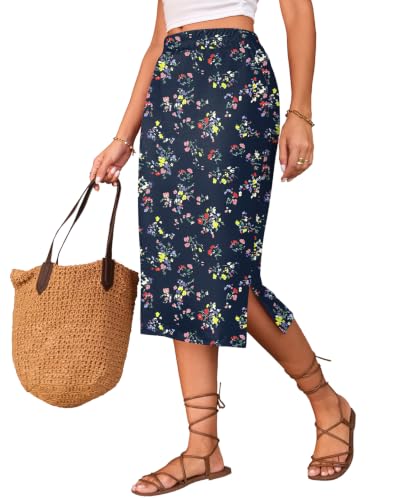 Image of Naggoo Midi Skirts for Women Summer Elastic High Waisted Side Slit Long Skirts