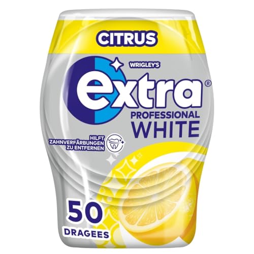 Extra Professional Kaugummi Zuckerfrei, White Citrus, 50 Dragees, Großpackung Chewing Gum, Xylitol Kaugummi ohne Zucke mit Zitronengeschmack Minz Frische (50 Dragees)