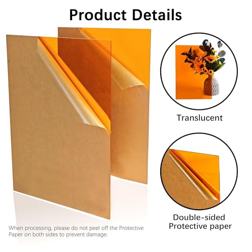 Image of Translucent Orange Acrylic Sheets 8*12 inch 1 /8 inch Thick (2.8~3mm) Red Transparent Cast Acrylic Plexiglass Board for Sign, DIY Project, Laser Cutting, Wedding, Craft, Picture Frame, Engraving(2 Pieces)