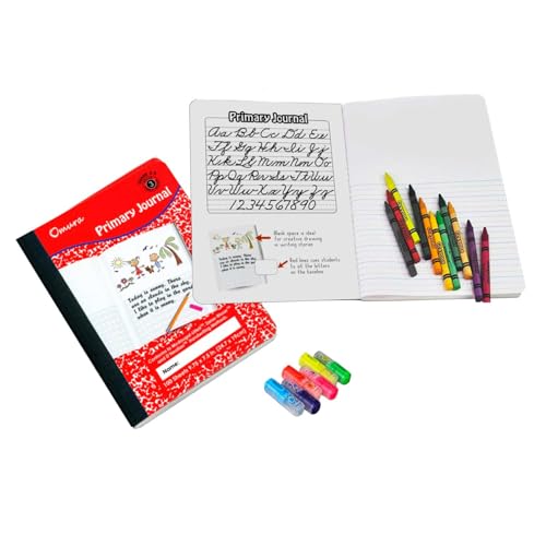 OMURA Caderno de diário primário, notas K-2, caderno de composição pautada de meia página, 100 folha