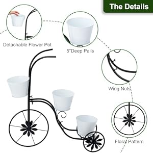 Baynbicycleplanterstandmetalflowerpotcartholdertricycleplanterwith3plantbucketoutdoordecorativeforpatiodeckgardenorlawn Urban Country Home Decor Bayn bicycle planter stand metal flower pot cart holder tricycle planter with 3 plant bucket outdoor decorative for patio deck garden or lawn urban country home decor