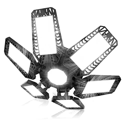 TASINUO Éclairage LED Garage 185W 1 Pièce, E27/E26 Lampe d'atelier Déformable à 6 Panneaux Ajustables 18500LM Super Brillant Plafonnier LED pour Garages, Sous sol, Atelier, Entrepôt