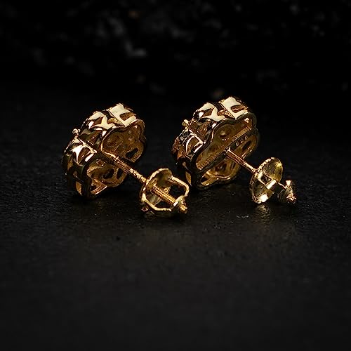 Street Knitted Men'S Large 14K Yellow Gold 925 Sterling Silver Flower Cluster Hip Hop Stud Earrings thumb #5