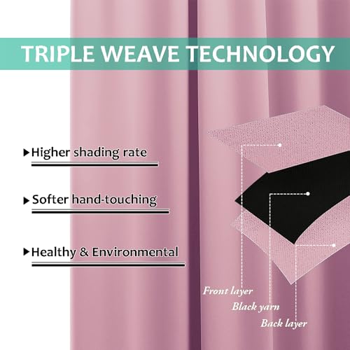 Image of NICETOWN 100% Blackout Curtains with Black Liners, Solid Thermal Insulated Full Blackout 2-Layer Lined Drapes, Energy Efficiency Window Draperies for Bedroom (2 Panels, 42 inch W by 63 inch L, Crystal Pink)