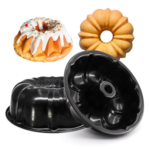 DRAONGYE 2 Pack 9 Inch Bunte Cake Pan, Nonstick Fluted Tube Cake Pans, 12 Cups Heavy Duty Carbon Steel Tube Pan Baking Mold for Buntelet,Brownie,Meatloaf, Bavarois, Jello, Flan