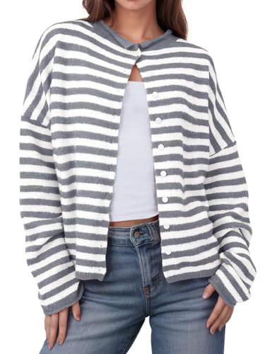 Image of UNCLECAT Womens Striped Cardigan Long Sleeve Button Down Knit Tops