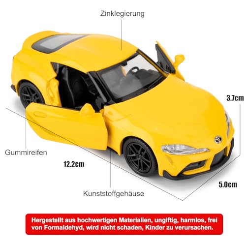 imtfzct 1/36 Toyota Supra Modellauto, Spielzeugauto mit Pull Back Funktion, Türen zum Öffnen, Freizeitspielzeug, Auto Geschenk für Jungen und Mädchen (gelb)