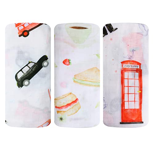 Image of babylosophy Baby Swaddle Blanket, Pure 100% Cotton, 3 Pack, Muslin Blanket for Boys & Girls, Baby Receiving Swaddle (So British)