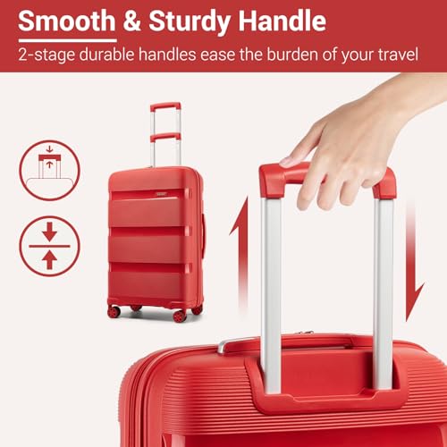 Image of Kono Carry On Luggage 28 Inch Checked-Large Hard Shell Travel Trolley 4 Spinner Wheels Lightweight Polypropylene Suitcase with TSA Lock, Red
