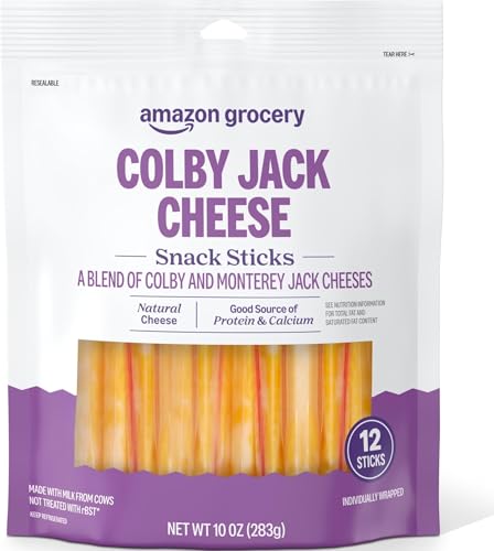 Amazon Grocery, Colby Jack Cheese Snack Sticks, 10 Oz, 12 Ct
