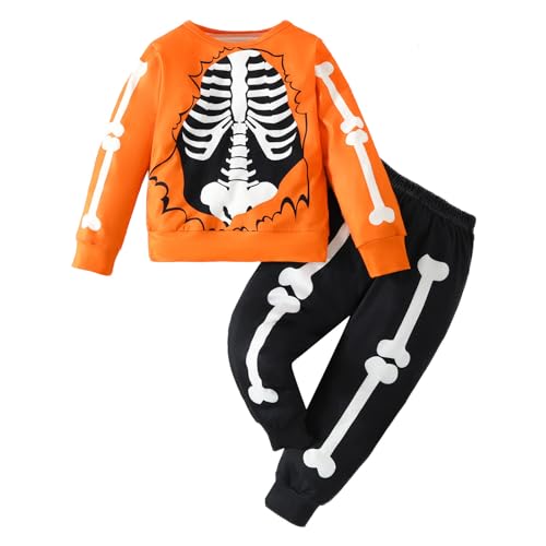 Genérico Disfraz de Halloween para niños y niñas, Halloween, manga larga, estampado de esqueleto, tops, pantalones de dos piezas, ropa deportiva informal, conjunto para niños