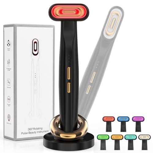 Red Light Therapy Wand for Eyes and Face 4-in-1 Facial Wand 7 Colors High Frequency Wand Eye Massager, EMS Microcurrent Face Lift Device Improves Skin Firmness Suitable for Home Skin Care-Black