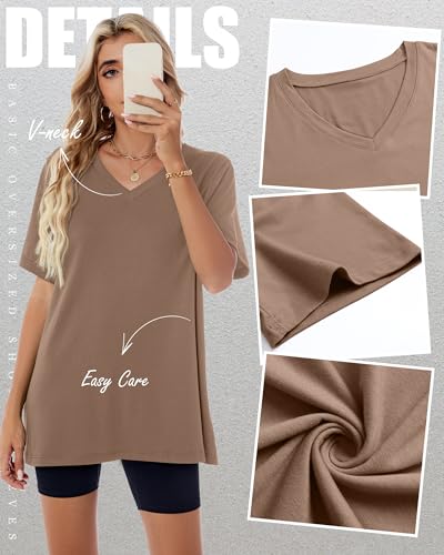 Huukeay 3 Pack Women's Oversized T Shirts 95% Cotton V Neck Half Sleeve Workout Tops Loose Fit Casual Summer Baggy Basic Tee4