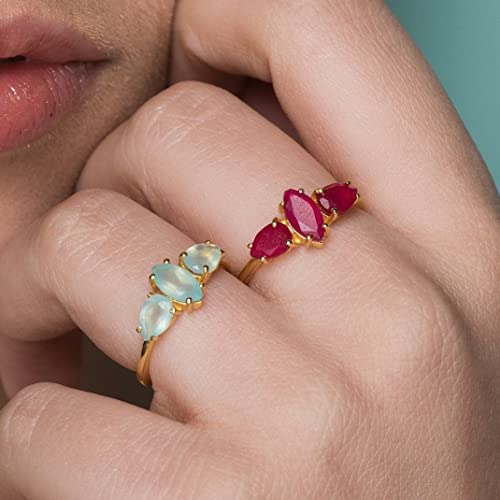 Bague dorée Kasia rubis rouge bague pierre précieuse femme et alliance fine empilable - 2
