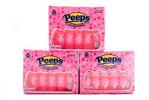 Pink Marshmallow Peeps - 3 Packs of 10 Classic Easter Holiday Candy - Gluten & Fat Free Snacks - Old School Marshmallow Treats - Classic Marshmallow Chicks