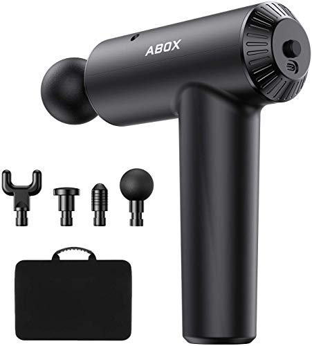 Pistola de Masaje Muscular ABOX Masajeador Muscular de Músculo con 3 Velocidades Ajustables 4 Cabezas de Masaje Ultra Silencioso para Gimnasio Deportivo - MG-026