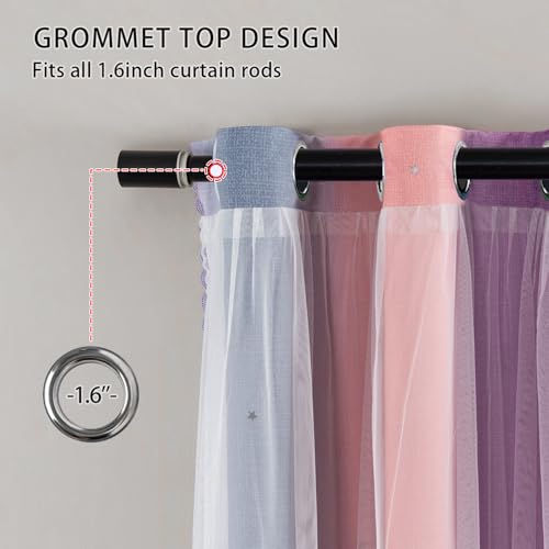 Image of XiDi Rainbow Blackout Curtains 96 Inches Long for Girls Bedroom 2 Panels Set, Kids Pink Curtains for Room Decor Unicorn Wall Decals Drapes for Little Girl Nursery Grey /Pink /Purple 34 Inches Wide
