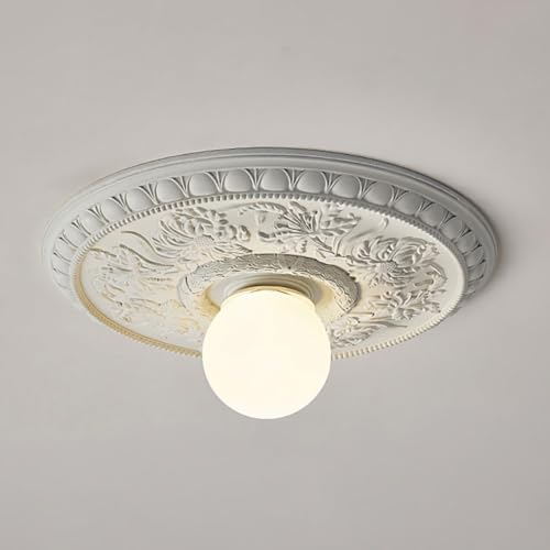 Luminaire plafond vintage en résine avec globe de verre crème pour décoration entrée