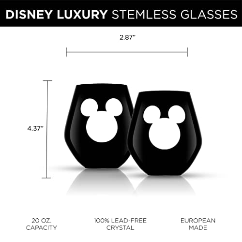 Image of JoyJolt Disney Luxury Mickey Mouse Stemless Wine Glasses Set. 2x European Crystal Glass Drinking Glasses. Premium Xmas Stuff, Gifts and Cups. 20oz Black Wine Glass, Disney Wine Glass