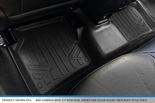 Maxliner Floor Mats 2 Row Liner Set Black For 2017-2021 Jeep Compass With 1St Row Dual Driver Side Floor Hooks (New Body Style Only) #TOP3