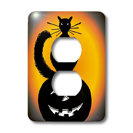 Plaque double prise de courant Halloween Chat sur citrouille pour mur - 3