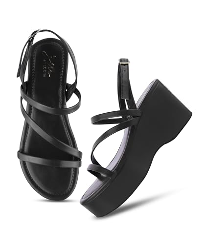 Image of JM LOOKS Stylish Multi Strap Wedge Sandals Offering A High Platform Base For Enhanced Height And Stabilit