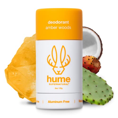 Hume Supernatural Natural Deodorant Aluminum Free for Women & Men, Natural Ingredients, Probiotic, Plant Based, Baking Soda Free, Aloe, & Cactus Flower, Anti Sweat, Stain & Odor - Amber Woods (Amber Woods - 1 pack)