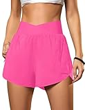 Blooming Jelly Women's Workout Shorts Athletic Running Elastic High Waisted Black Gym Yoga Shorts with Zipper Pockets (Hot Pink,Medium)